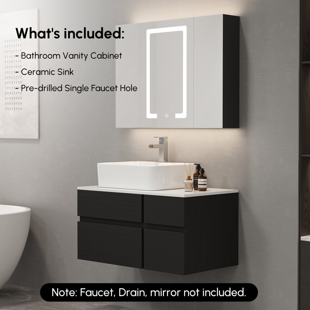 Modern 31" Floating Single Bathroom Vanity with Stone Resin Top, Ceramic Basin