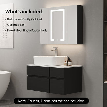 Modern 31" Floating Single Bathroom Vanity with Stone Resin Top, Ceramic Basin