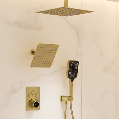 Dual Head Shower System – 12" Ceiling & 8" Wall Shower with Handheld, Solid Brass