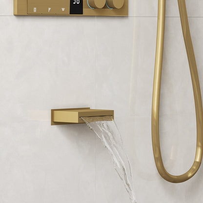 Luxury Gold Thermostatic Shower System with Overhead Rainfall & Handheld Spray