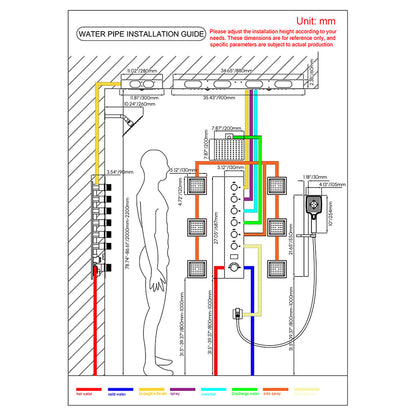 35" Wall-Mounted Intelligent Bluetooth Shower System with Multi-nozzle