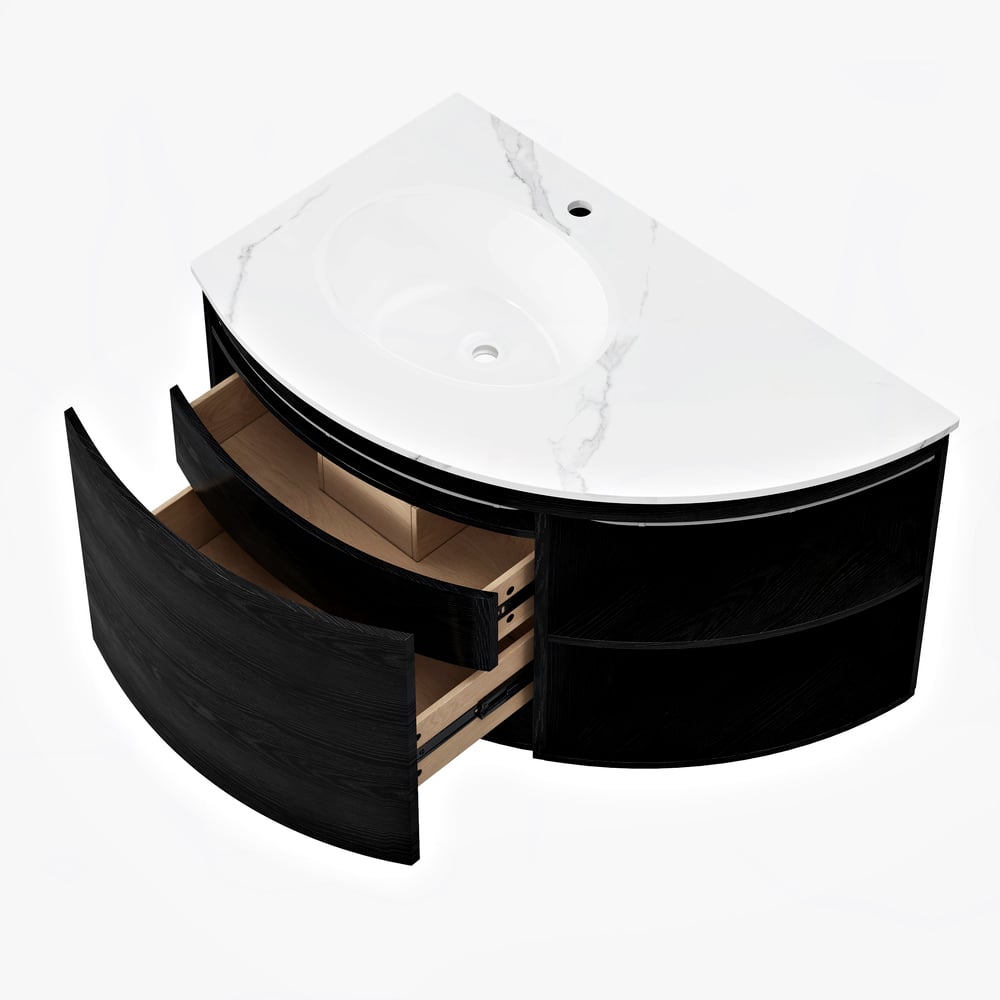 Modern 36" Corner Floating Single Bathroom Vanity with Sink, LED Light, Storage