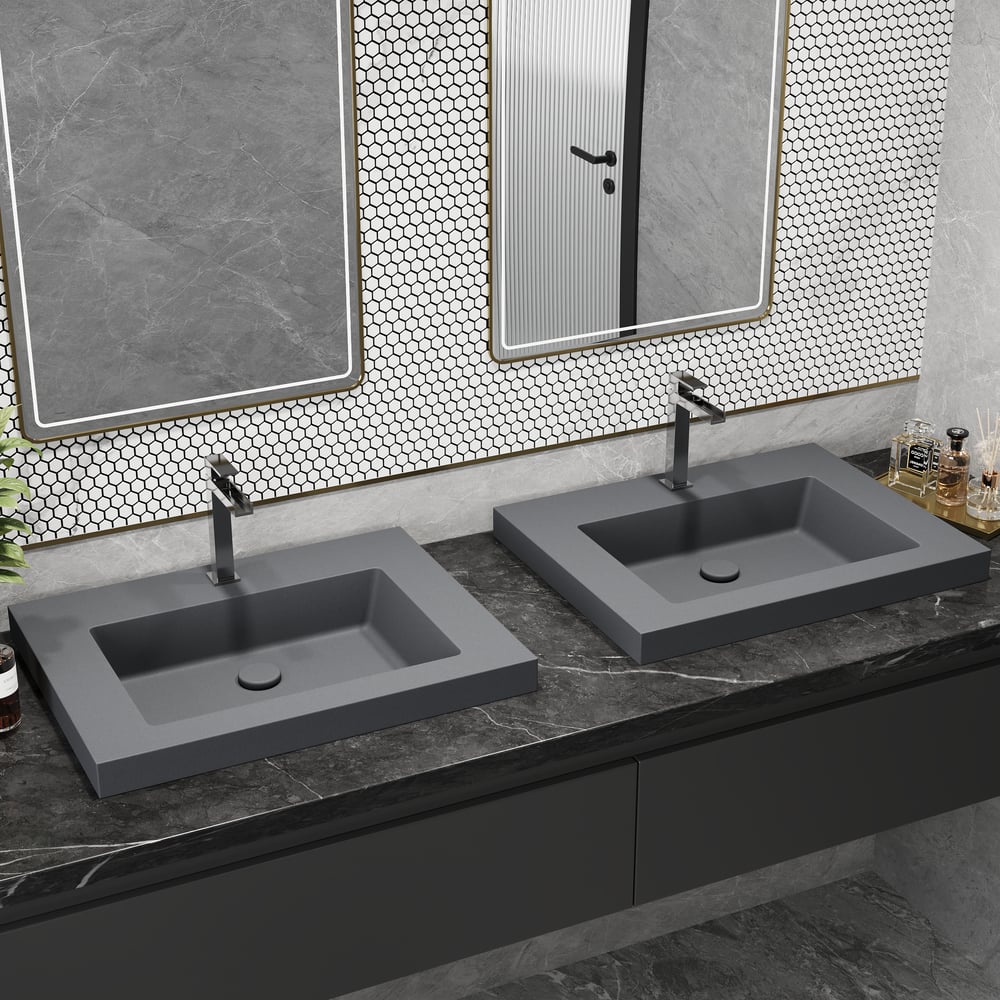 23"Rectangular Concrete Gray Drop-in Bathroom Sink