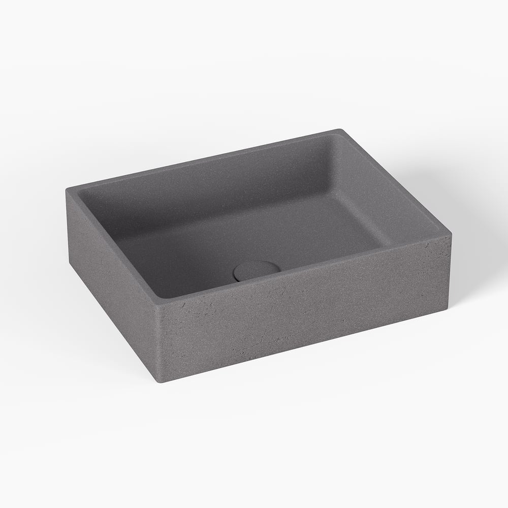 18'' Gray Concrete Vessel Sink Modern Rectangular Countertop Basin for Bathroom Vanity