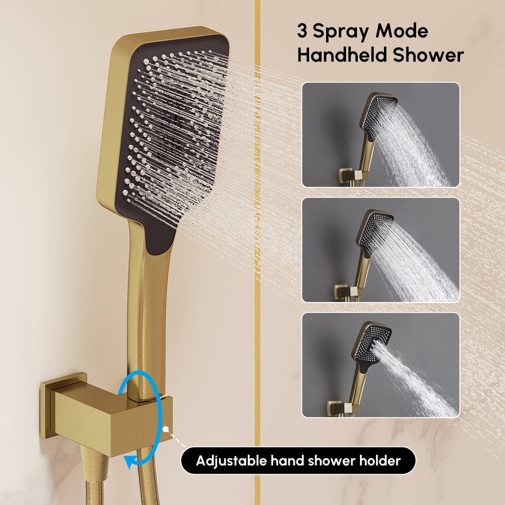 Dual Head Shower System – 12" Ceiling & 8" Wall Shower with Handheld, Solid Brass