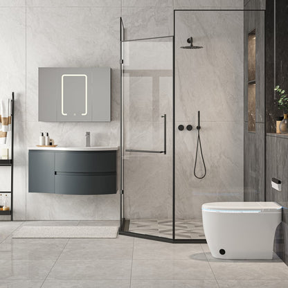 35" Floating Single Curved Bathroom Vanity with Sink & Storage