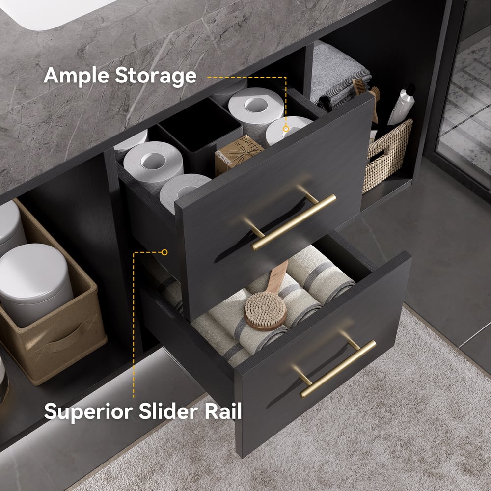 Modern 35.4" Floating Single Bathroom Vanity with Sink, Sintered Stone Top