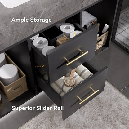 Modern 35.4" Floating Single Bathroom Vanity with Sink, Sintered Stone Top