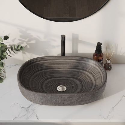 23" Grey Oval Ceramic Bathroom Sink – Matte Glazed Vessel Sink