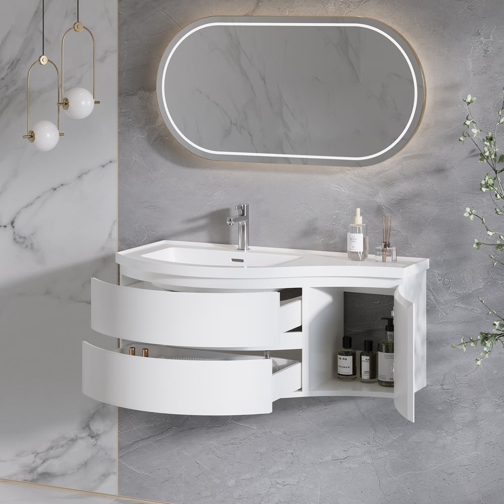 35" Floating Single Curved Bathroom Vanity with Sink & Storage