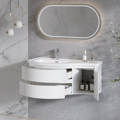 35" Floating Single Curved Bathroom Vanity with Sink & Storage