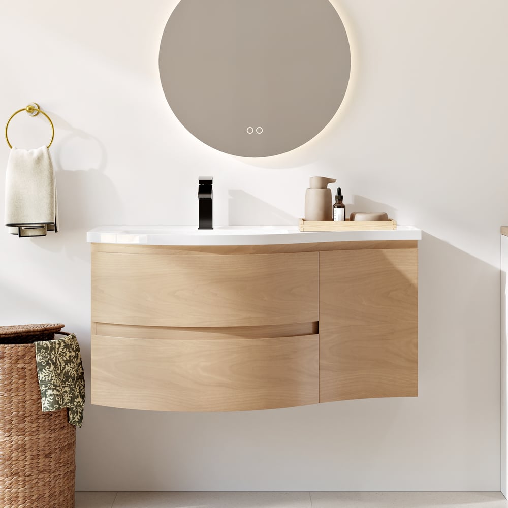 35" Floating Single Curved Bathroom Vanity with Sink & Storage