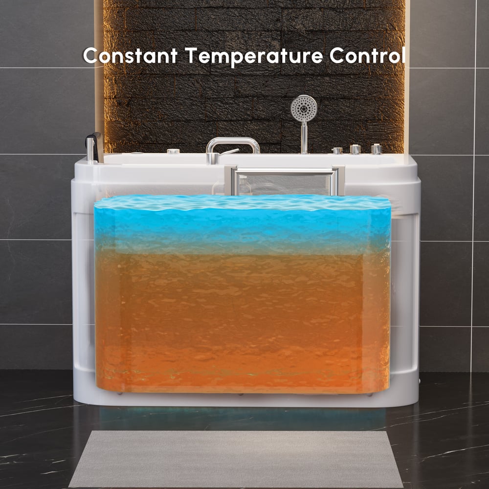 53" Walk In Whirlpool Bathtub with Built-in Seat, Massage Jets,Thermostatic Control