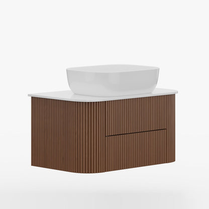 31.5" Fluted Bathroom Vanity Set Walnut Floating Bathroom Vanity with Vessel Sink