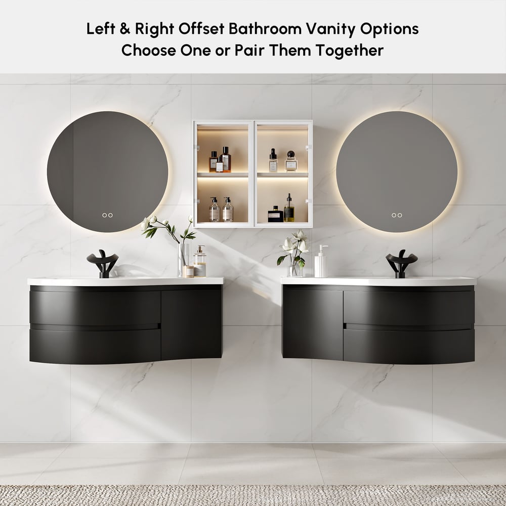 35" Floating Single Curved Bathroom Vanity with Sink & Storage