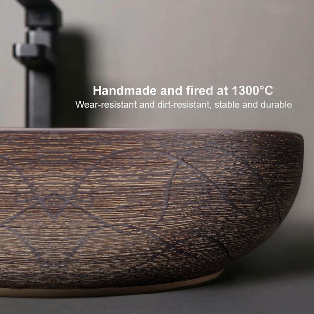 15.7" Ceramic Round Bathroom Vessel Sink Retro Washbasin