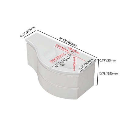 35" Floating Single Curved Bathroom Vanity with Sink & Storage