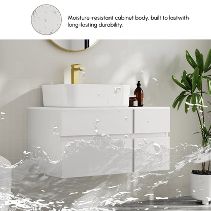 Modern 31.5" Floating Single Bathroom Vanity with Stone Resin Top, Ceramic Basin