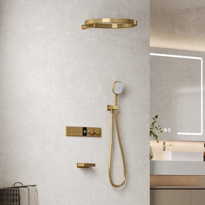 Luxury Gold Thermostatic Shower System with Overhead Rainfall & Handheld Spray