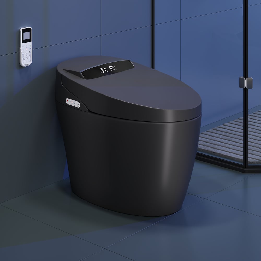 Hynova AX1 Pro Smart Bidet Toilet with Zero Water Pressure & Auto Flush, Black, 1.28 GPF