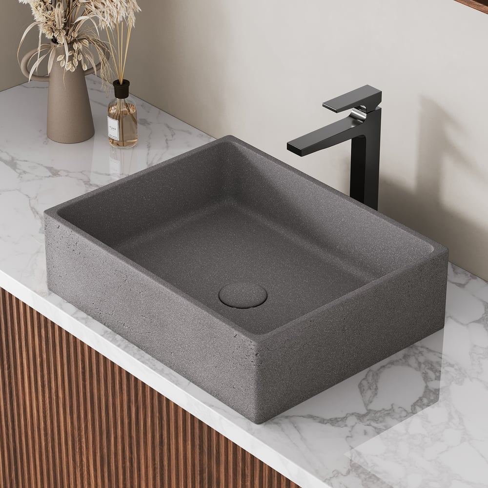 18'' Gray Concrete Vessel Sink Modern Rectangular Countertop Basin for Bathroom Vanity
