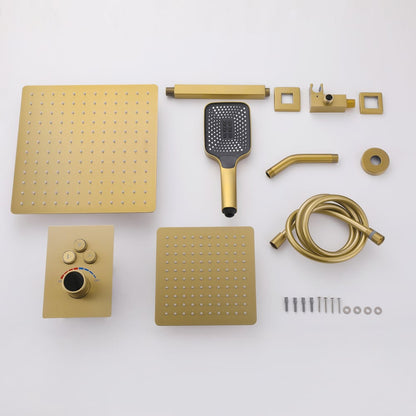 Dual Head Shower System – 12" Ceiling & 8" Wall Shower with Handheld, Solid Brass