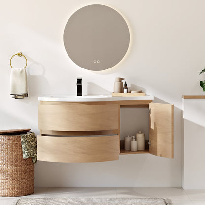 35" Floating Single Curved Bathroom Vanity with Sink & Storage
