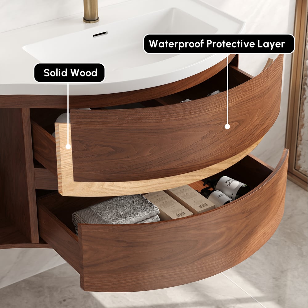 35" Floating Single Curved Bathroom Vanity with Sink & Storage
