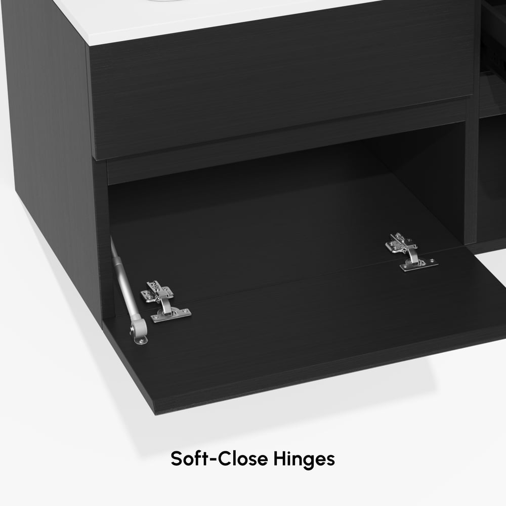 Modern 31" Floating Single Bathroom Vanity with Stone Resin Top, Ceramic Basin