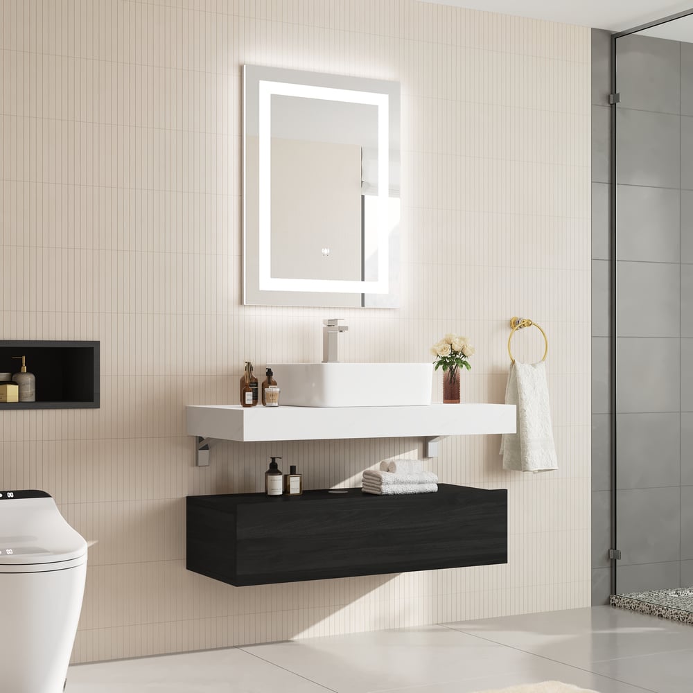 Modena 39.3" Floating Single Bathroom Vanity with Sink, Sintered Stone Top