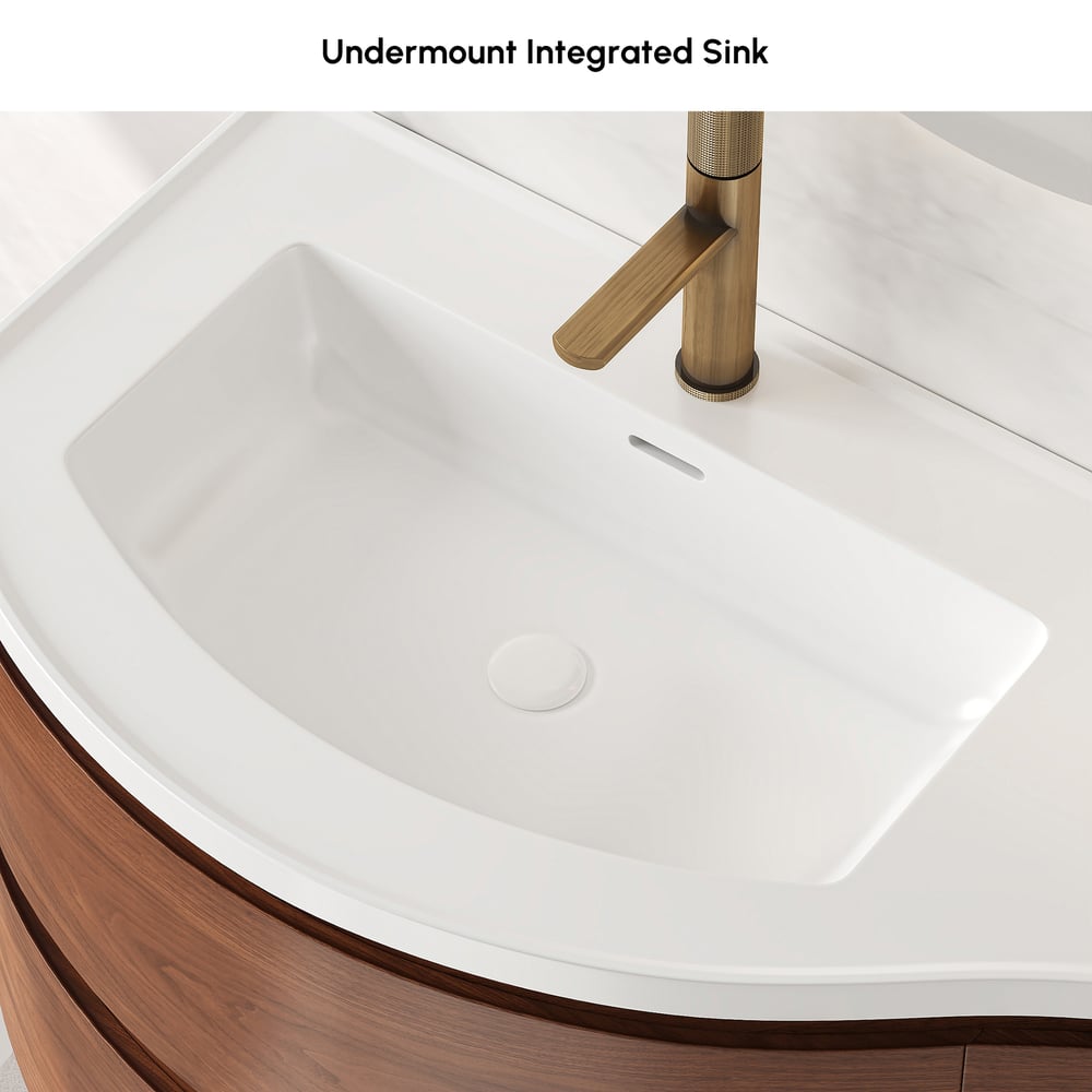 35" Floating Single Curved Bathroom Vanity with Sink & Storage