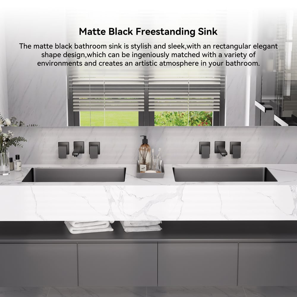 Black Modern Stainless Steel Rectangular Sink Undermount Bathroom Wash Sink