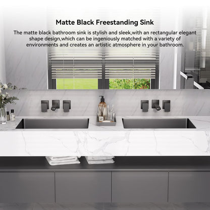Black Modern Stainless Steel Rectangular Sink Undermount Bathroom Wash Sink