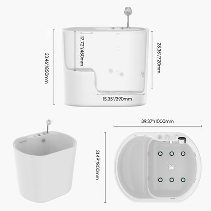 39" Compact Deep Oval Acrylic Whirlpool Bathtub with Massage Jets & Thermostatic Control