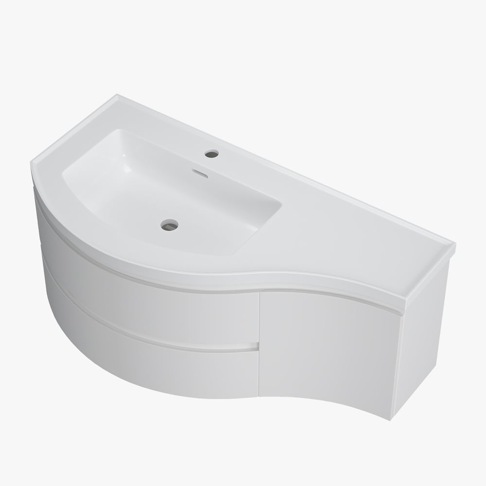 35" Floating Single Curved Bathroom Vanity with Sink & Storage