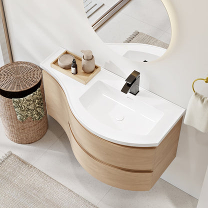 35" Floating Single Curved Bathroom Vanity with Sink & Storage