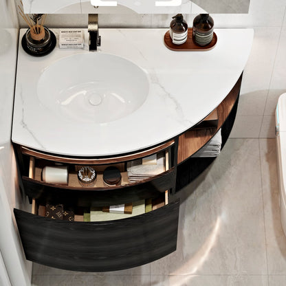 Modern 36" Corner Floating Single Bathroom Vanity with Sink, LED Light, Storage