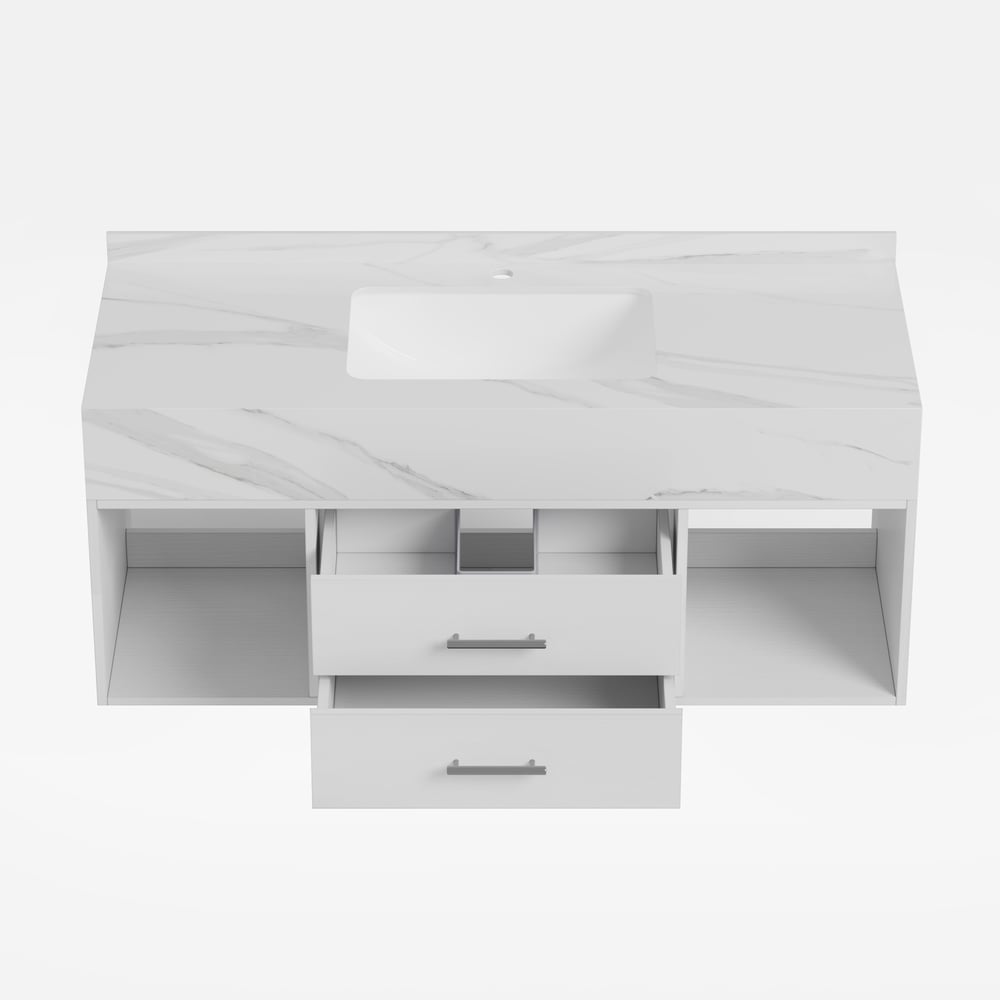 Modern 35.4" Floating Single Bathroom Vanity with Sink, Sintered Stone Top