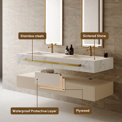 Bathroom Vanity Series 55.1" Modern Floating Bathroom Vanity White with Double Sinks