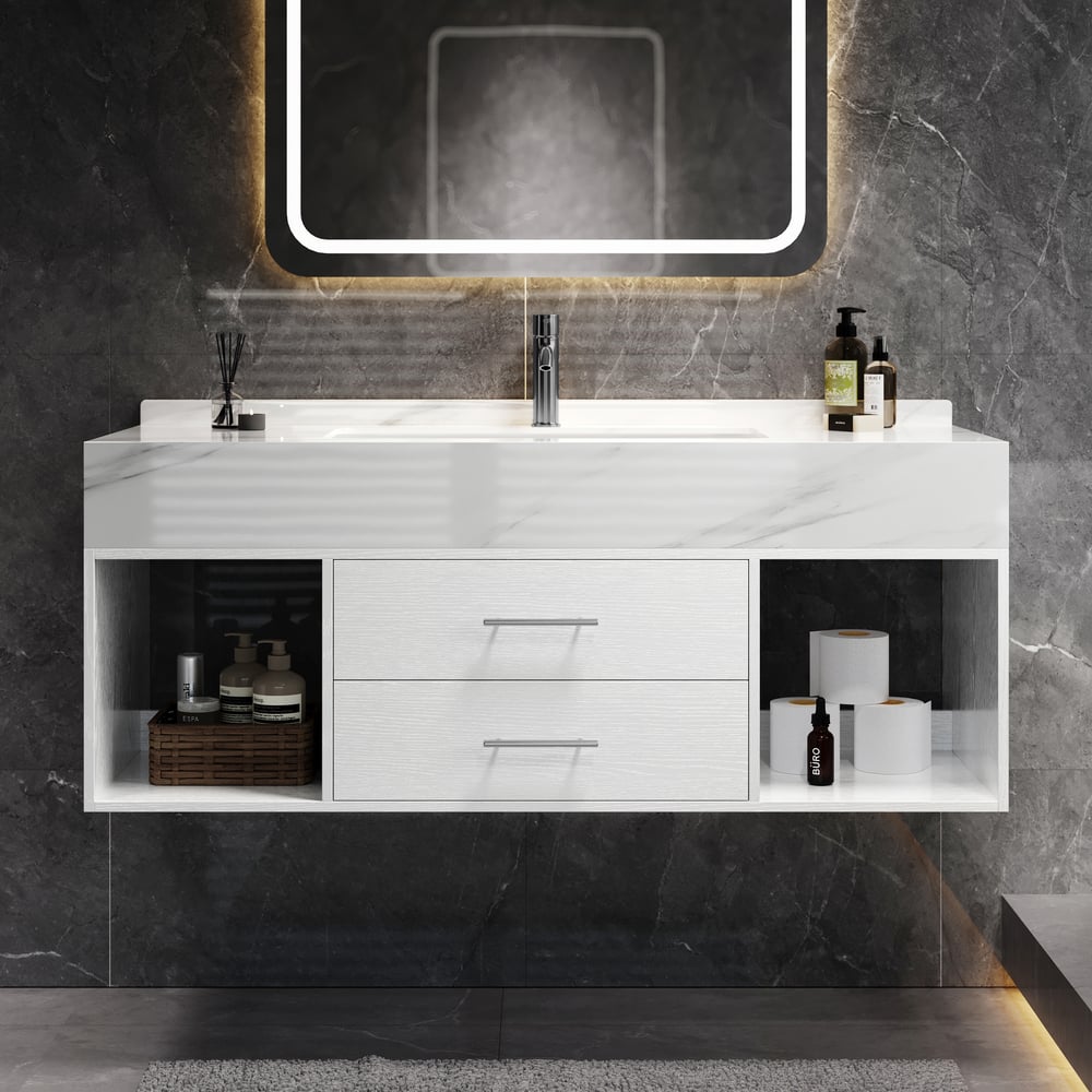 Modern 35.4" Floating Single Bathroom Vanity with Sink, Sintered Stone Top