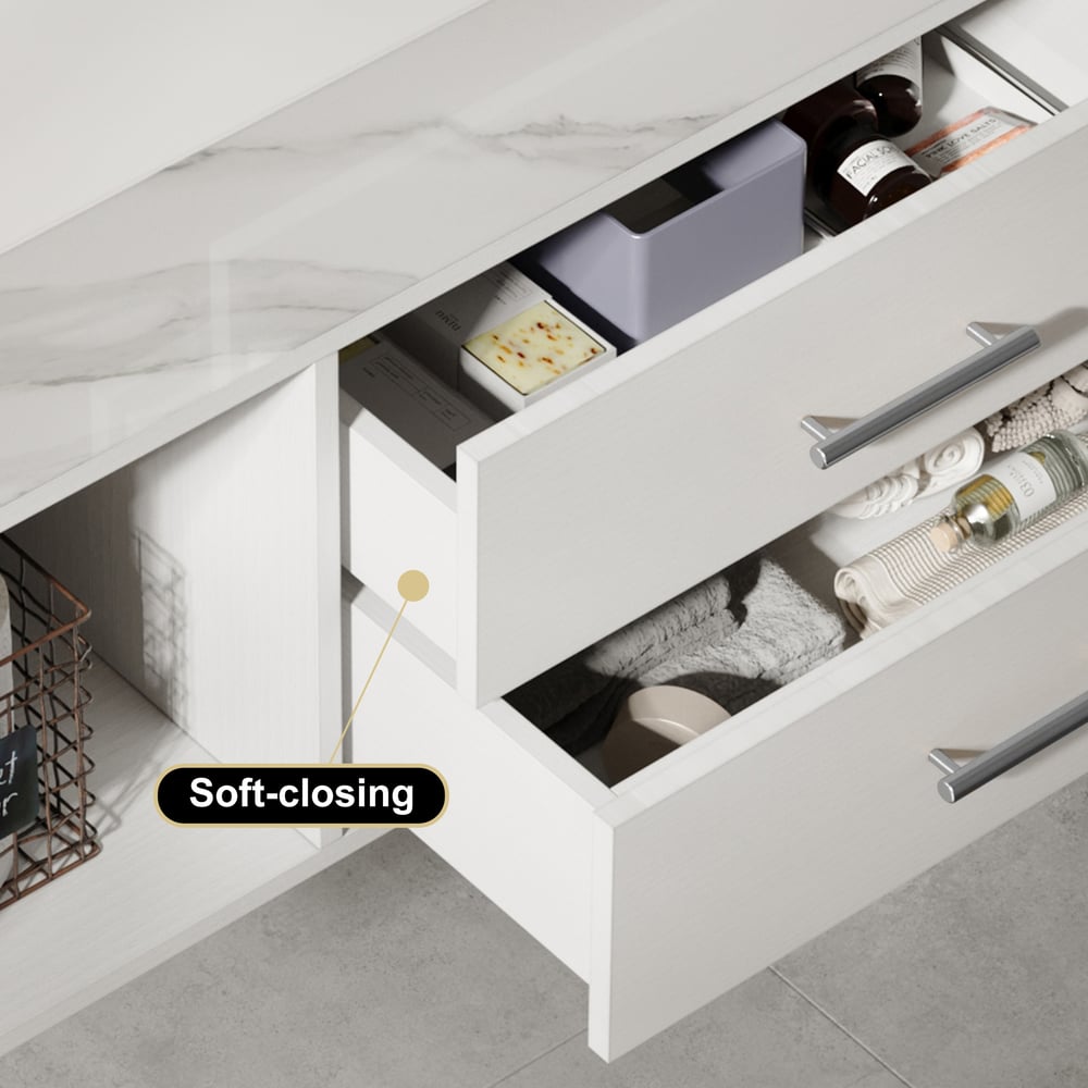 Modern 35.4" Floating Single Bathroom Vanity with Sink, Sintered Stone Top
