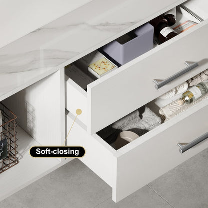 Modern 35.4" Floating Single Bathroom Vanity with Sink, Sintered Stone Top