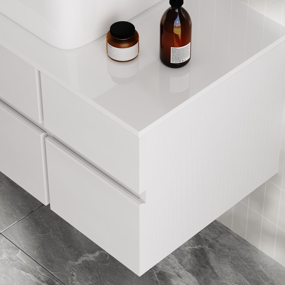 Modern 31.5" Floating Single Bathroom Vanity with Stone Resin Top, Ceramic Basin