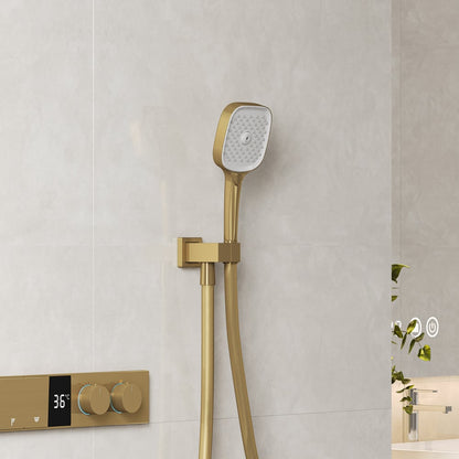 Luxury Gold Thermostatic Shower System with Overhead Rainfall & Handheld Spray