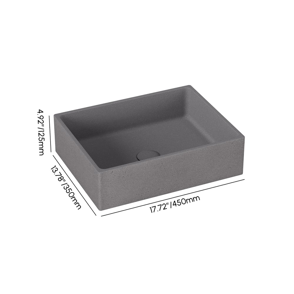 18'' Gray Concrete Vessel Sink Modern Rectangular Countertop Basin for Bathroom Vanity