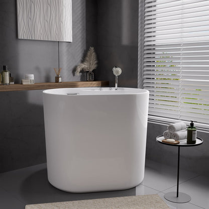 39" Compact Deep Oval Acrylic Whirlpool Bathtub with Massage Jets & Thermostatic Control