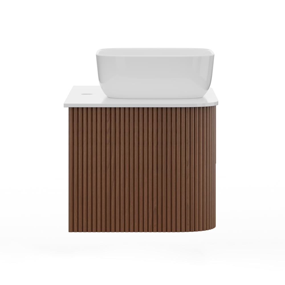 31.5" Fluted Bathroom Vanity Set Walnut Floating Bathroom Vanity with Vessel Sink