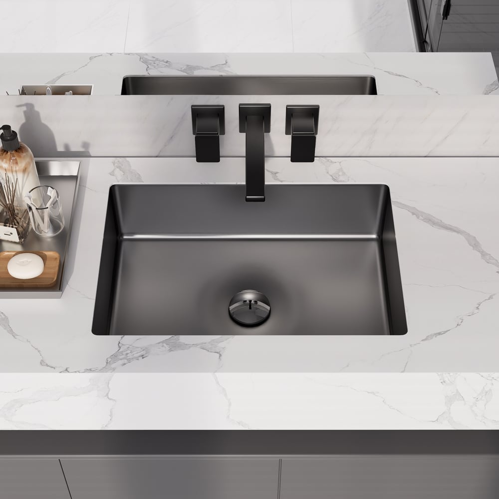 Black Modern Stainless Steel Rectangular Sink Undermount Bathroom Wash Sink