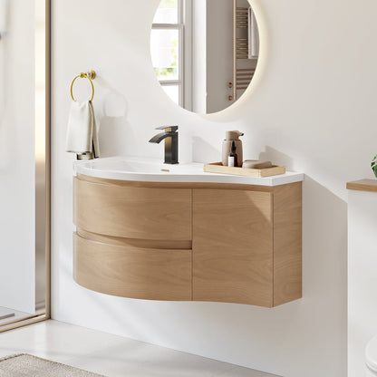 35" Floating Single Curved Bathroom Vanity with Sink & Storage