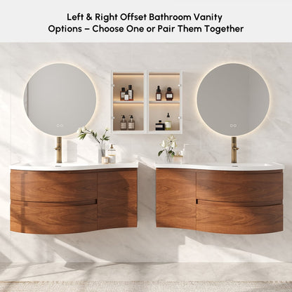 35" Floating Single Curved Bathroom Vanity with Sink & Storage